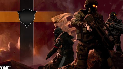 Killzone, солдаты, флаг, небо, облака