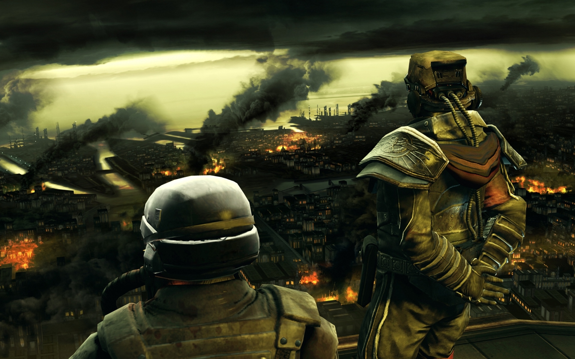 Картинки Killzone, солдаты, город, дым, лесные пожары, небо фото и обои на рабочий стол