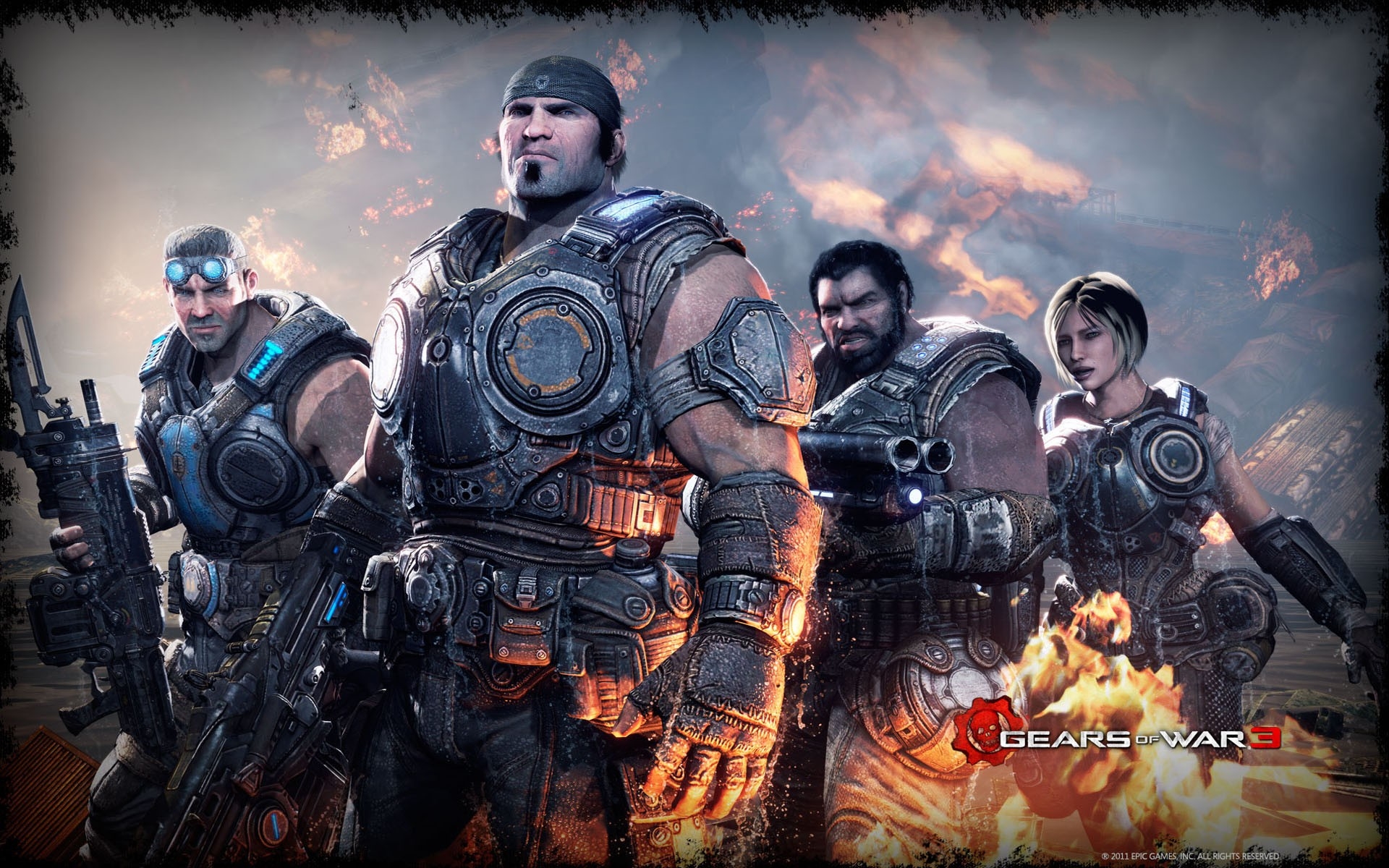 Картинки Шестерни войны 3, солдаты, лица, оружие, огонь, marcus fenix, anya stroud фото и обои на рабочий стол