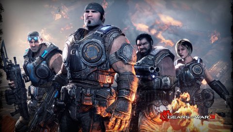 Шестерни войны 3, солдаты, лица, оружие, огонь, marcus fenix, anya stroud