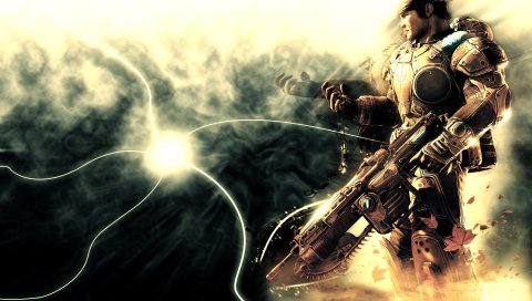 Шестерни войны, солдат, оружие, свет, облака, marcus fenix