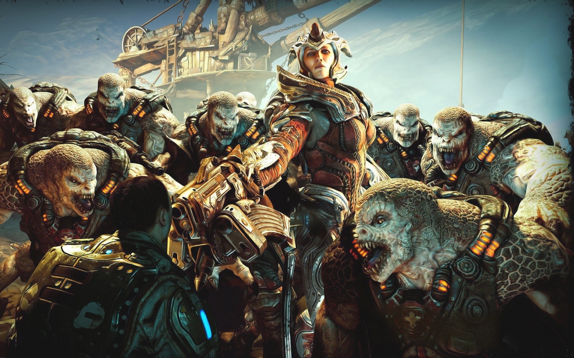 Картинки Gears of war, monsters, girl, gun, scream, anya stroud фото и обои на рабочий стол
