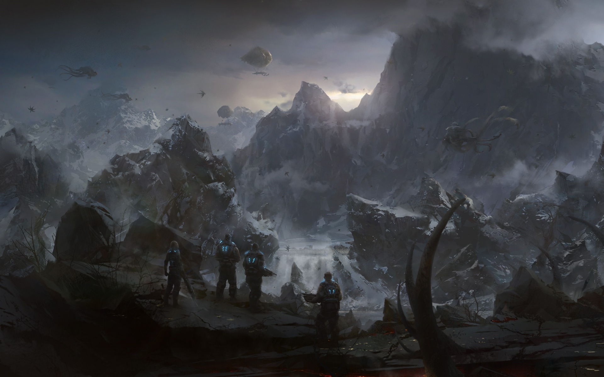 Картинки Шестерни войны, горы, солдаты, птицы, снег фото и обои на рабочий стол