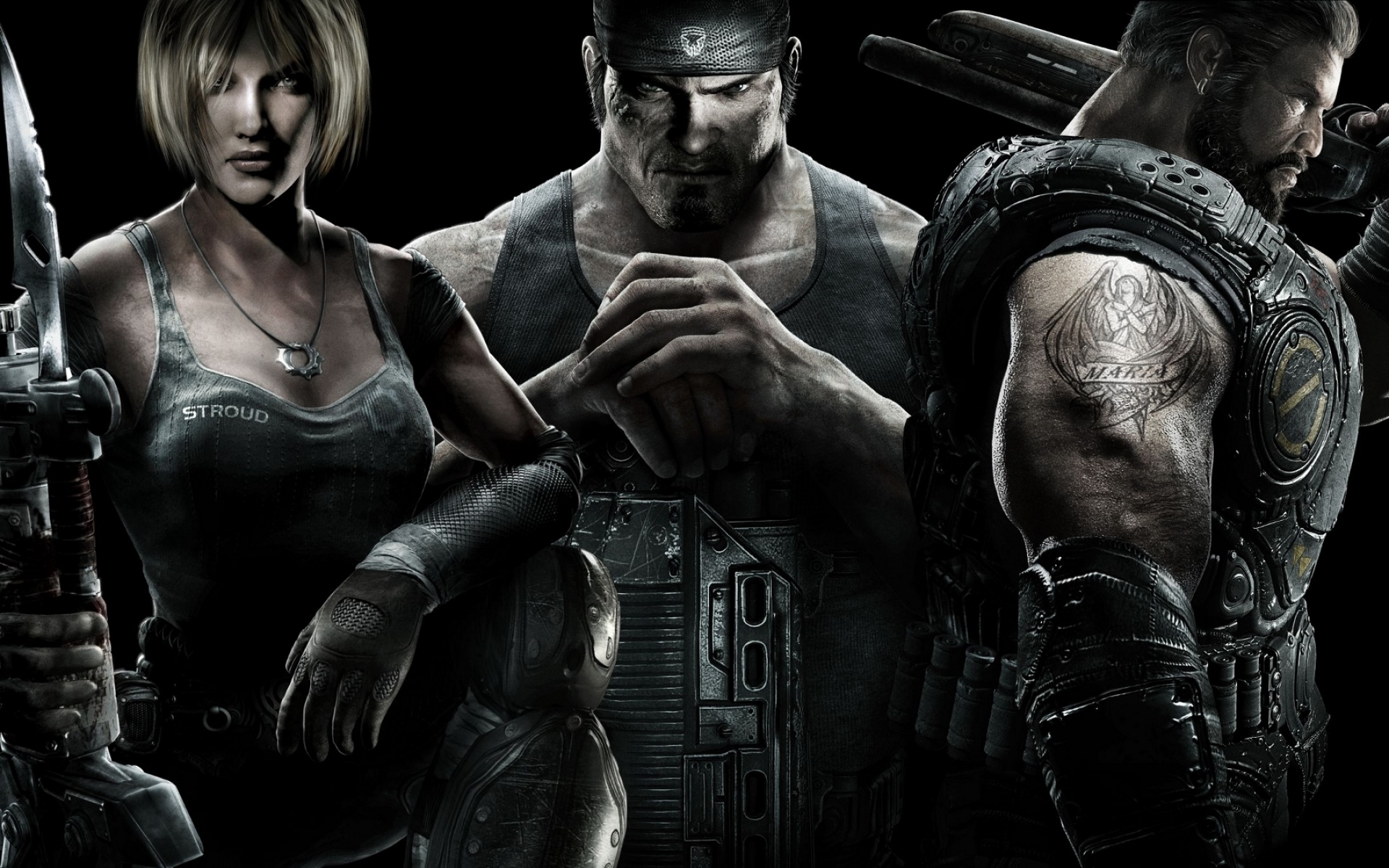 Картинки Шестерни войны, персонажи, лица, оружие, татуировка, marcus fenix, anya stroud фото и обои на рабочий стол