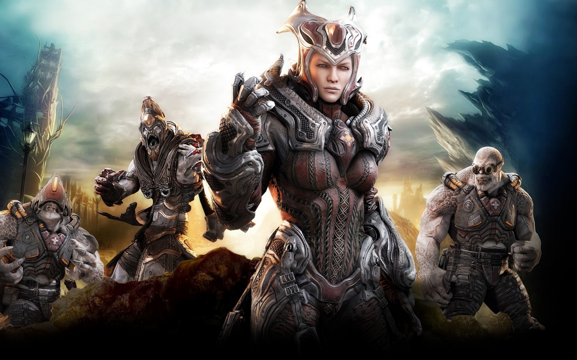 Картинки Gears of war, характер, девушка, монстры, небо, anya stroud фото и обои на рабочий стол