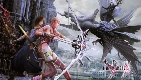 Финальная фантазия xiii 2, девушка, лук, птица, город