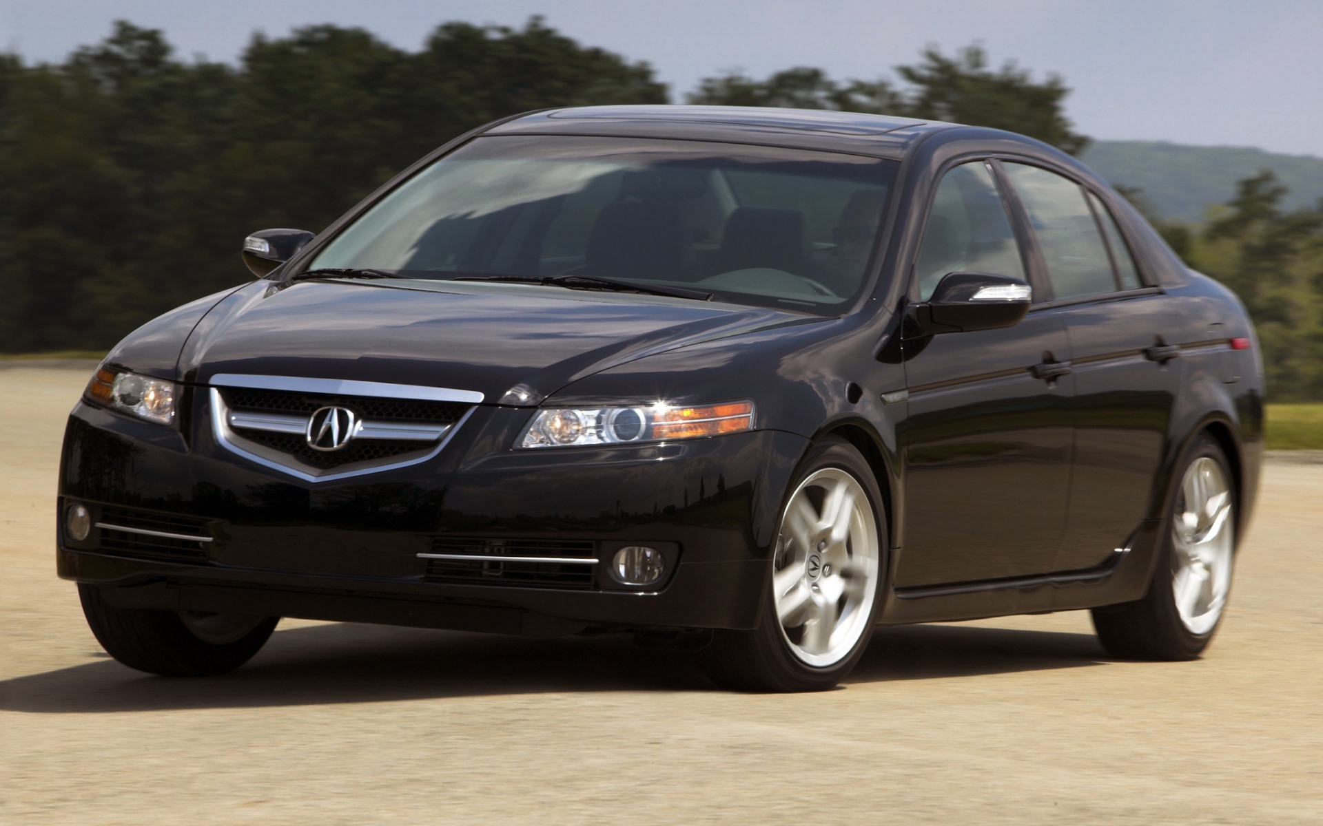 Картинки Acura, tl, 2007, черный, вид спереди, стиль, автомобили, небо, деревья, асфальт фото и обои на рабочий стол