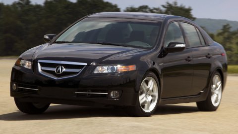 Acura, tl, 2007, черный, вид спереди, стиль, автомобили, небо, деревья, асфальт