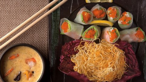 Суп, суши, обед, японская кухня, палочки