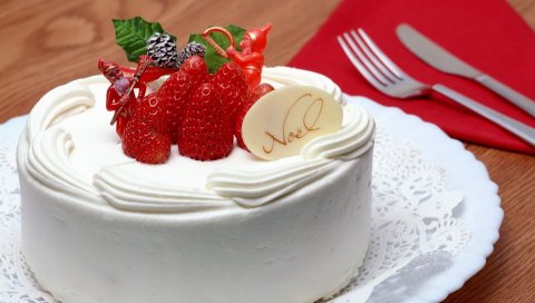 Пирог, клубника, орнамент, сливки, десерт, фигуры