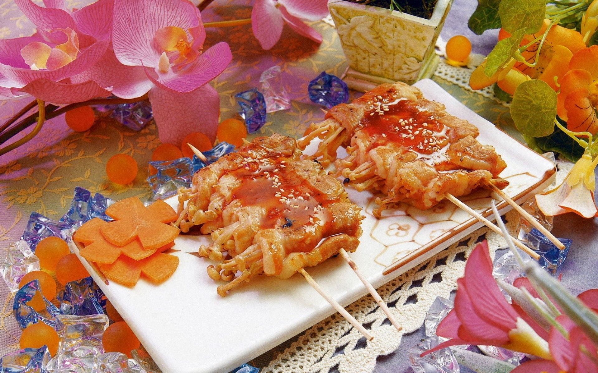 Meat flower. Картинки с едой красивые. Китайские блюда. Праздничные китайские блюда.
