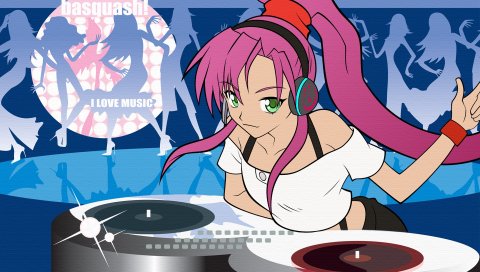 Девушка, dj, наушники, рекорды, жест