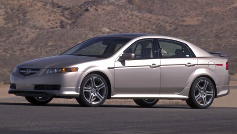 Acura, tl, 2004, серебристый металлик, вид сбоку, стиль, автомобили, горы, асфальт