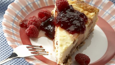 Пирог, малина, варенье, кусок, десерт