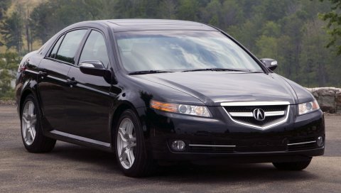 Acura, tl, 2007, черный, вид спереди, стиль, автомобили, природа, деревья