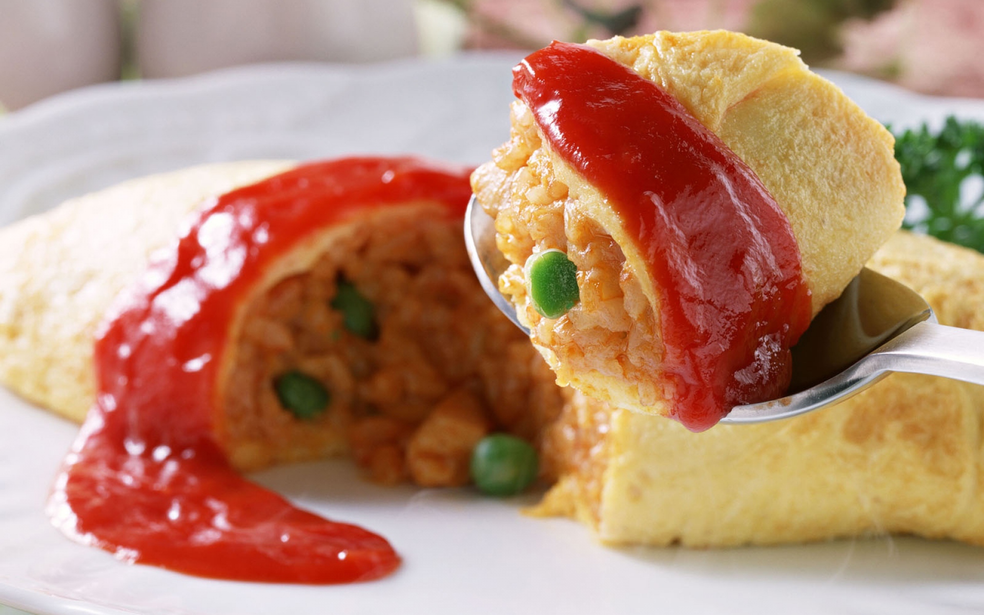 Картинки Кетчуп, блины, начинка, горох фото и обои на рабочий стол