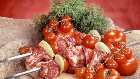 Шашлык, мясо, помидоры, фенхель