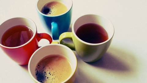 Очки, чай, кофе, разноцветные
