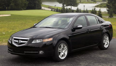 Acura, tl, 2007, черный, вид сбоку, стиль, автомобили, природа, деревья, газон, вода