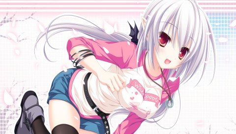 Аниме, девушка, блондинка, улыбка, поза