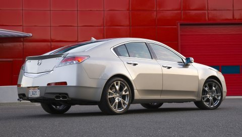 Acura, tl, 2008, серебристый металлик, вид сбоку, стиль, автомобили, стены, асфальт
