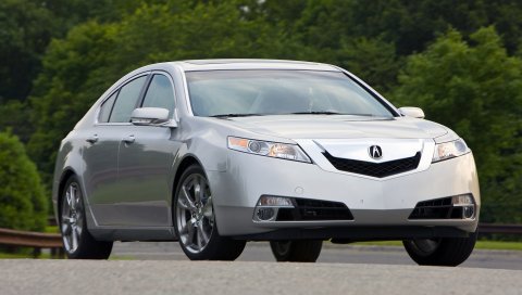 Acura, tl, 2008, серебристый металлик, вид спереди, стиль, автомобили, деревья, асфальт