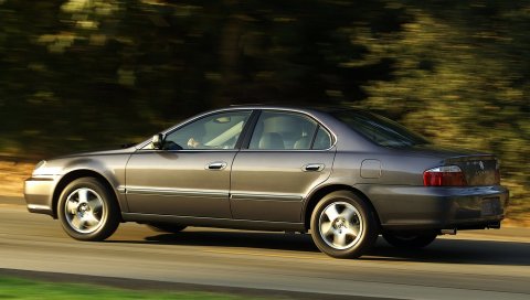 Acura, tl, 2002, серый, вид сбоку, стиль, автомобили, скорость, трава, деревья