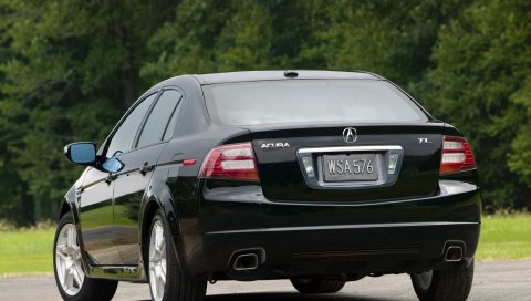 Acura, tl, 2007, черный, вид сзади, стиль, автомобили, деревья, трава, асфальт