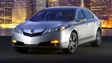 Acura, tl, 2008, серебристый металлик, вид спереди, стиль, автомобили, город, огни