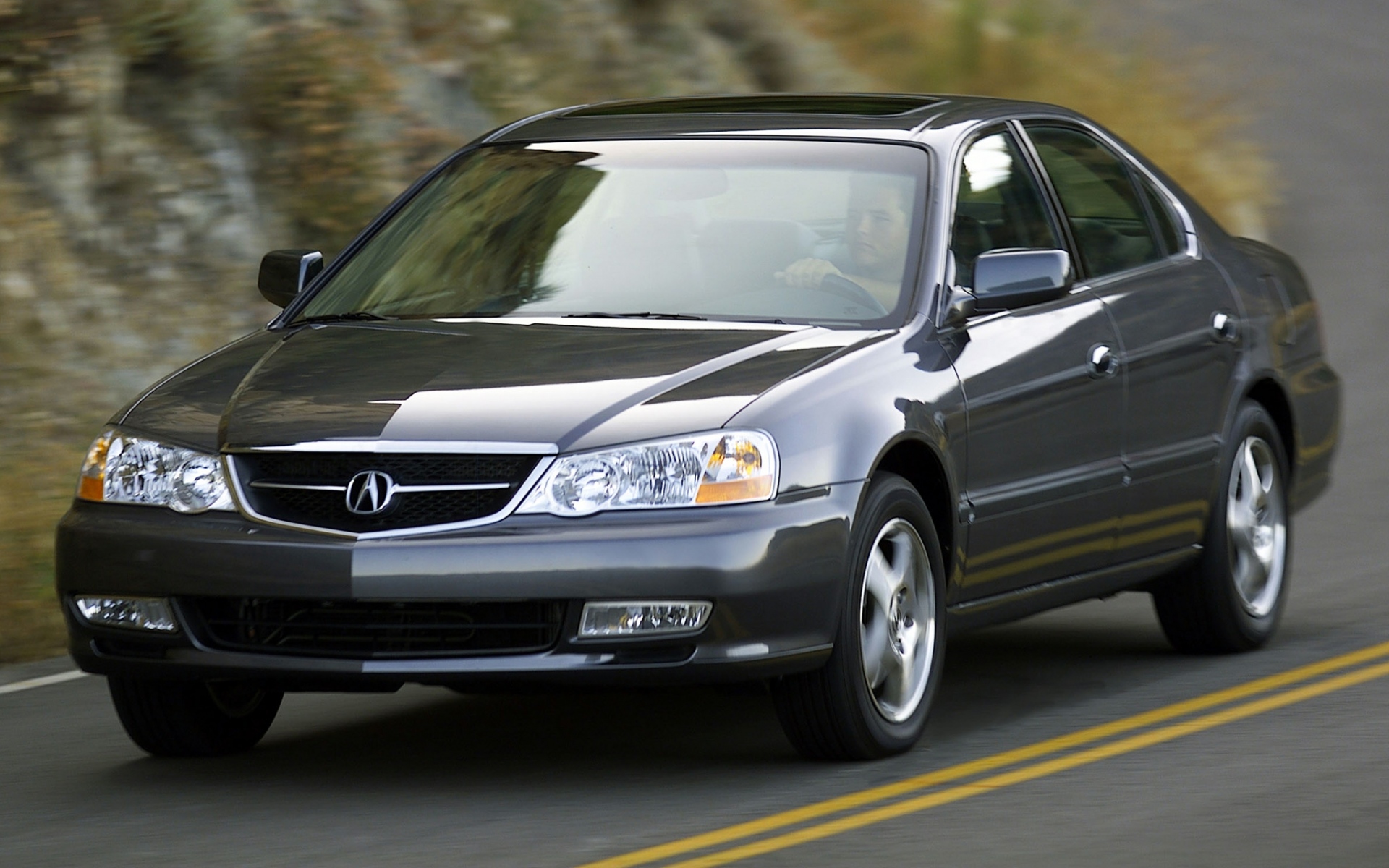 Картинки Acura, tl, 2002, синий, вид спереди, стиль, автомобили, горы, асфальт фото и обои на рабочий стол