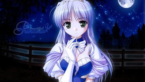 Девушка, блондинка, красивая, красивая принцесса, луна, ночь