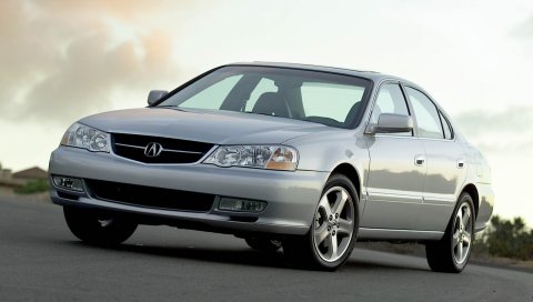 Acura, tl, 2002, металлический белый, вид спереди, стиль, автомобили, облака, кусты