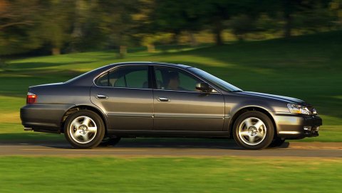 Acura, tl, 2002, синий, вид сбоку, стиль, автомобили, скорость, природа, деревья, трава