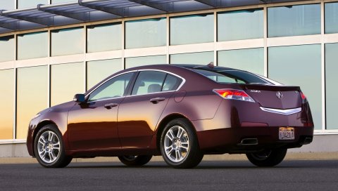 Acura, tl, 2008, бордовый, вид сбоку, стиль, автомобили, здание