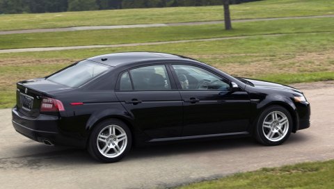 Acura, tl, 2007, черный, вид сбоку, стиль, автомобили, деревья, трава, асфальт