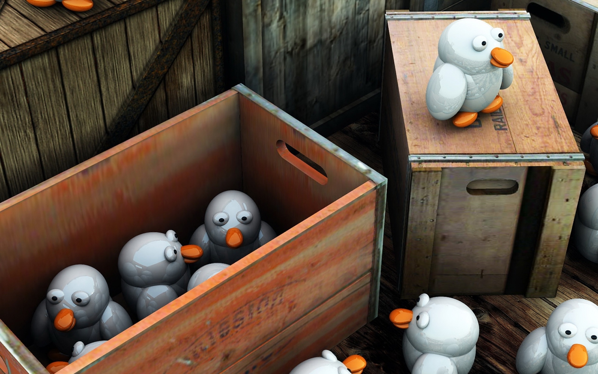 Картинки Пингвины, коробка, доставка, посылка, деревянная, ящик фото и обои на рабочий стол