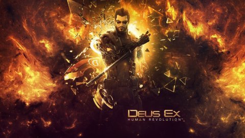 Deus ex human revolution, adam jensen, glass, fire, look