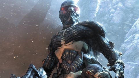 Crysis, костюм, ружье, взгляд, снег, alcatraz