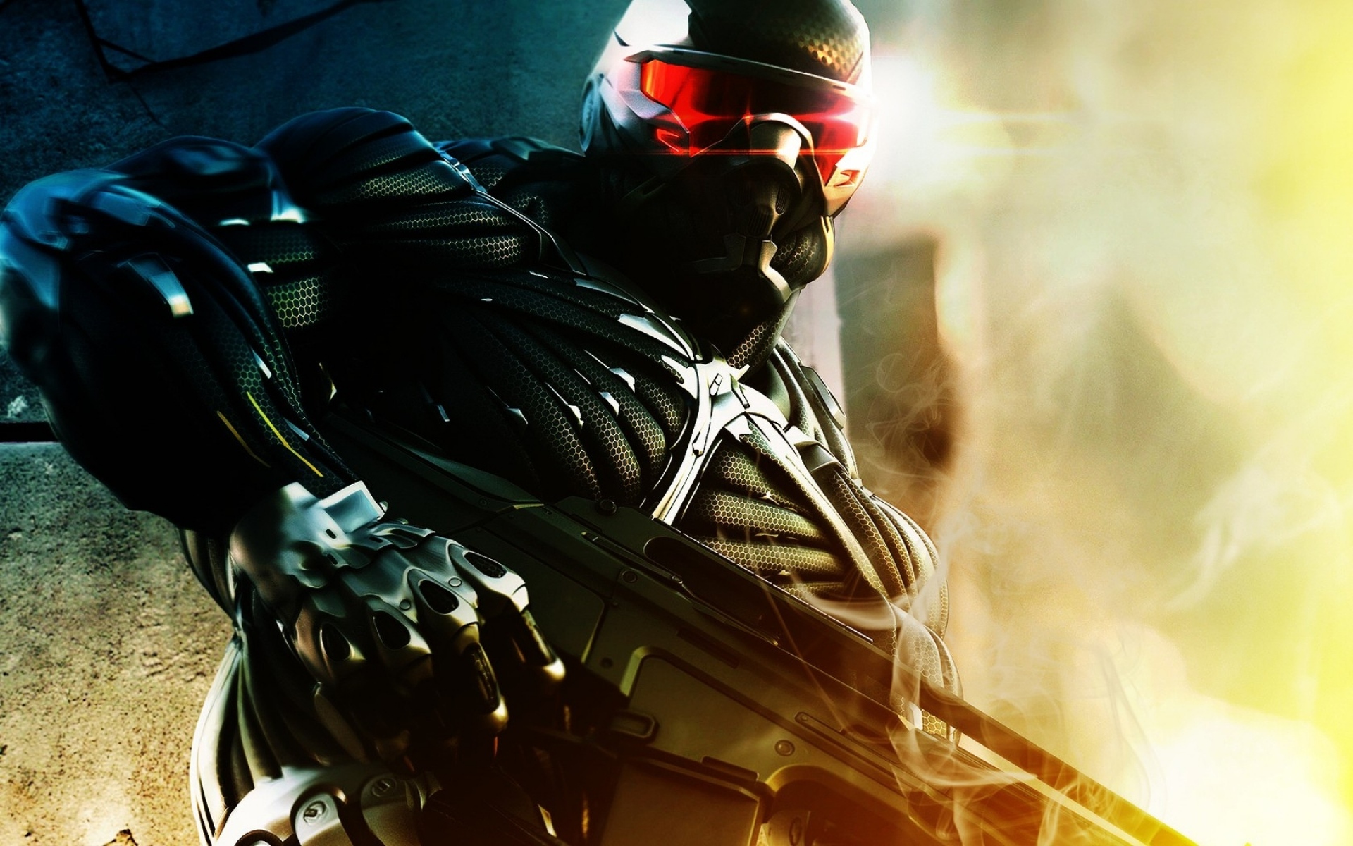 Картинки Crysis, маска, пушка, свет, костюм, alcatraz фото и обои на рабочий стол