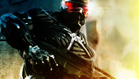 Crysis, маска, пушка, свет, костюм, alcatraz