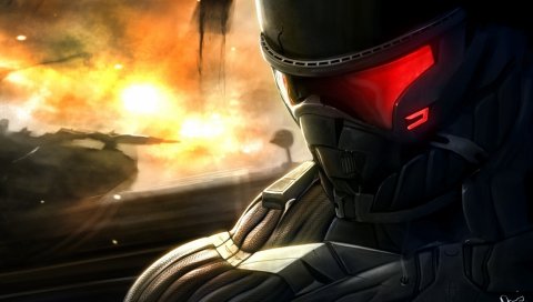 Crysis, маска, взгляд, свет, плечо, alcatraz