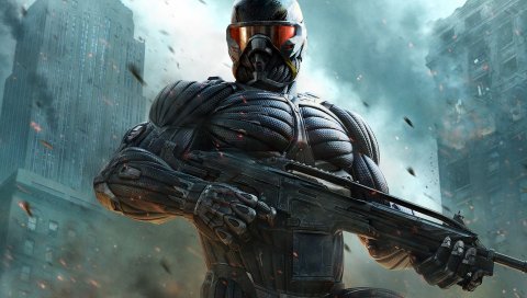 Crysis, пророк, пистолет, взгляд, дома, alcatraz