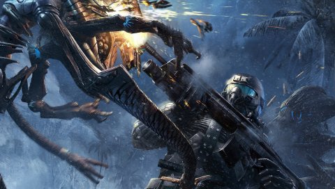 Crysis, монстры, пистолет, выстрел, ладони, alcatraz