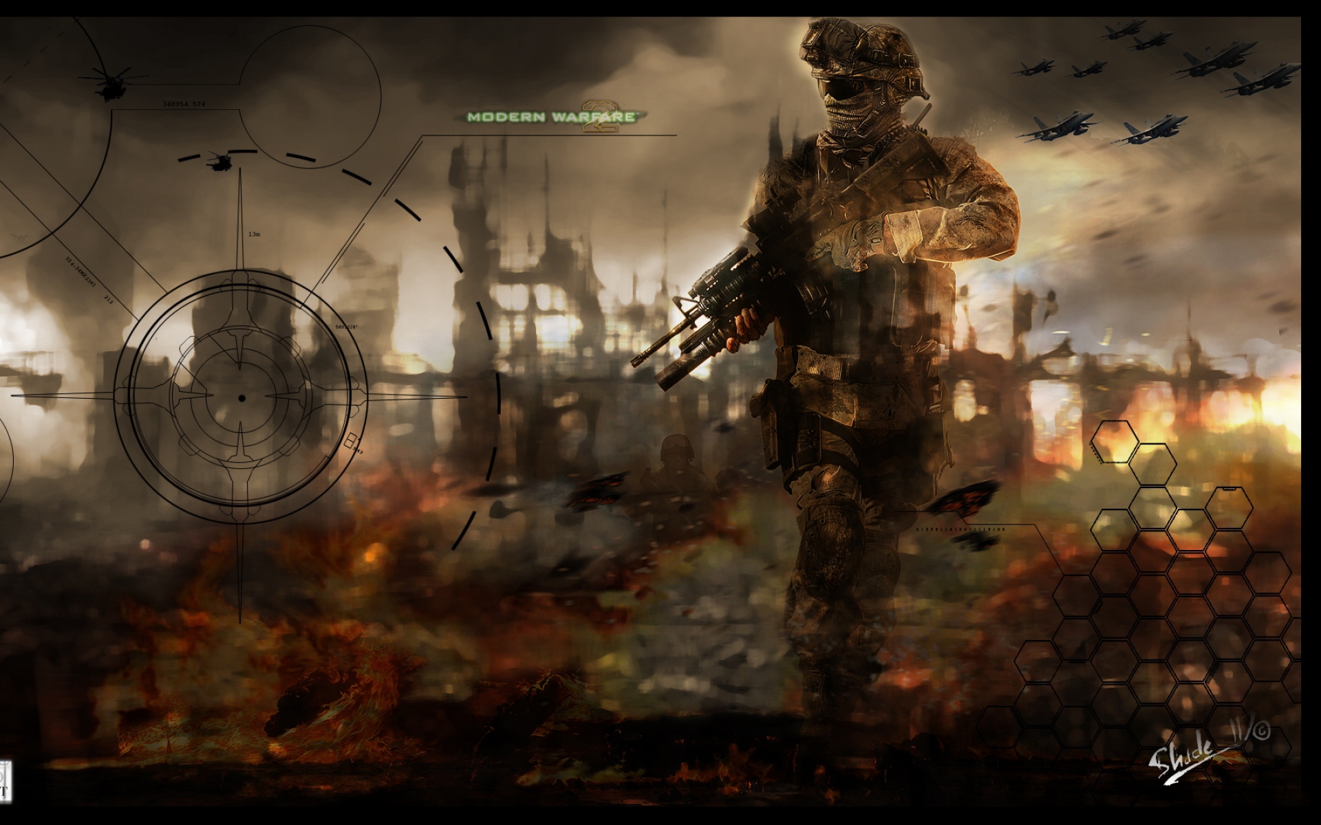 Картинки Вызов долга современной войны 2, солдат, пистолет, истребители фото и обои на рабочий стол