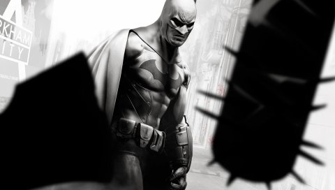 Batman arkham city, рука, характер, взгляд, costumeblack и белый