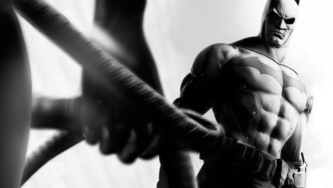 Batman arkham city, персонажи, рука, оборудование, взгляд, черно-белый