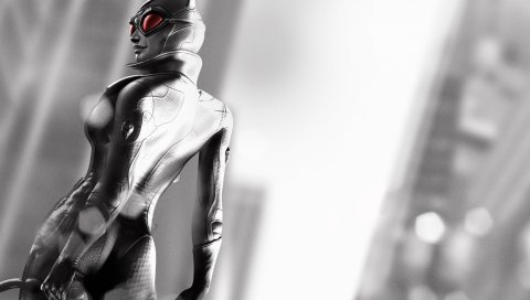 Batman arkham city, девушка, кошка, очки, руки, черно-белые