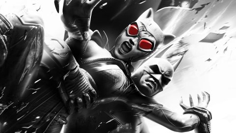 Batman arkham city, персонажи, очки, девушка, сундук, черный и белый