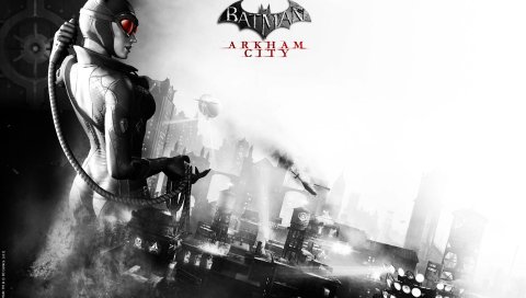 Batman arkham city, catwoman, game, name, girl, city, black and white