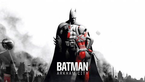 Batman arkham city, персонажи, девушка, пистолет, город, черно-белый, харли-квинн, бэтмен